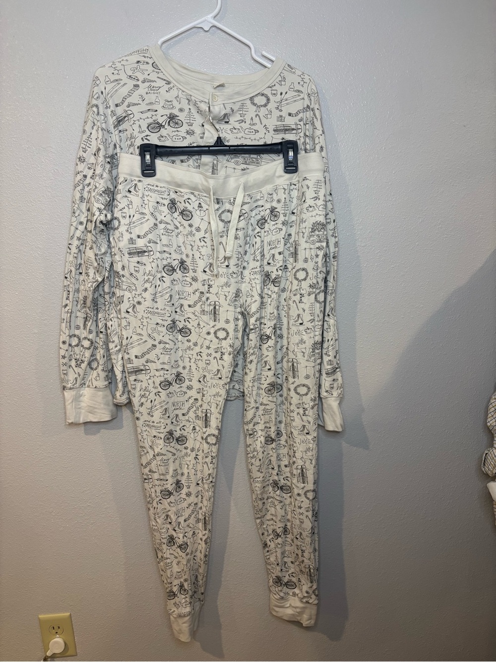 Goumi Cream Button-Front Top with Black Winter Print